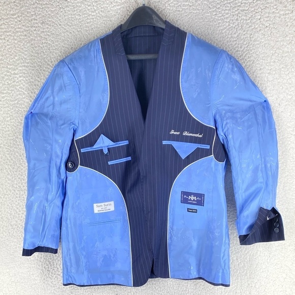Sam Surin Bespoke Sport Coat 2-Button 44 Blue Pinstripe Surgeon Vented Super 150 - Picture 14 of 16